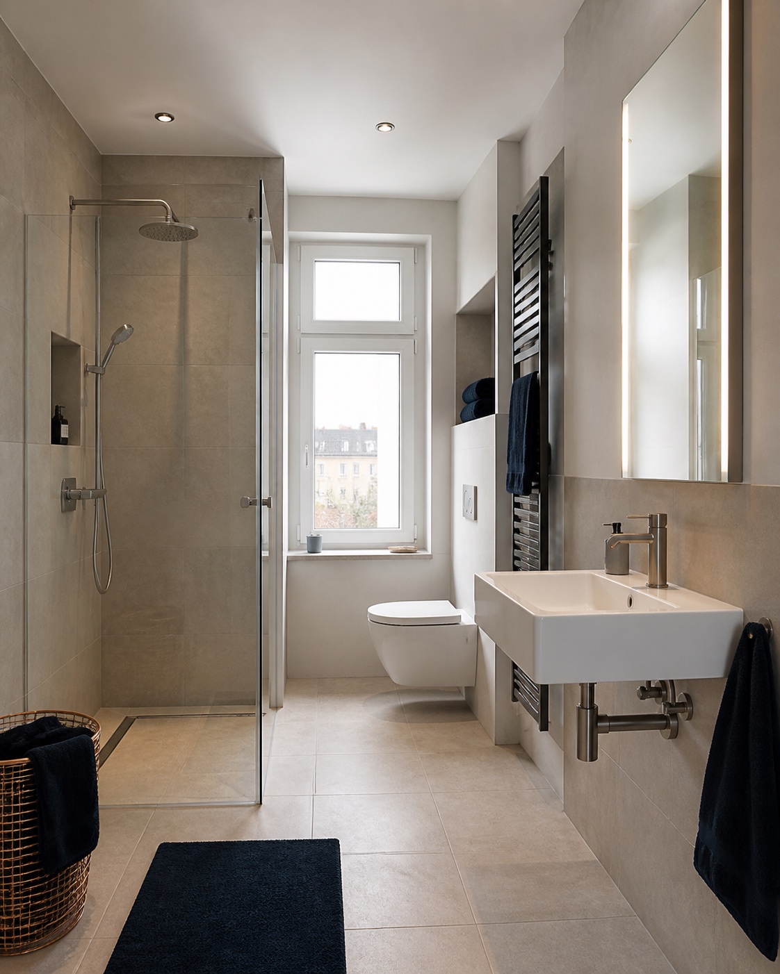Modernes Bad mit bodengleicher Dusche